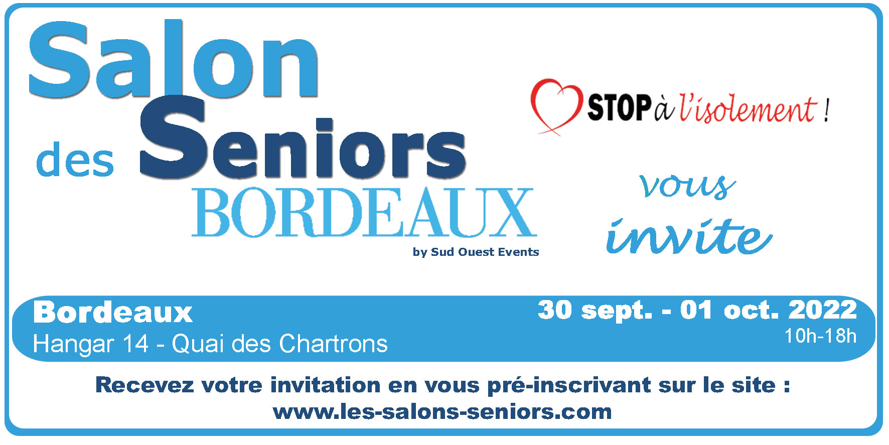 image : Stopalisolement.fr au salon des séniors à Bordeaux le 30 septembre et 1er octobre 2022