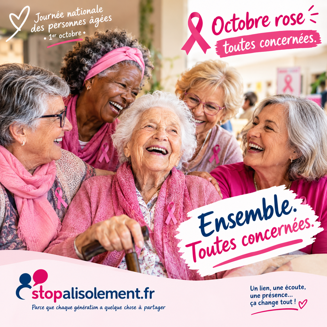 image : 🌸 1er octobre : Journée nationale des personnes âgées. Et déjà, Octobre Rose commence.